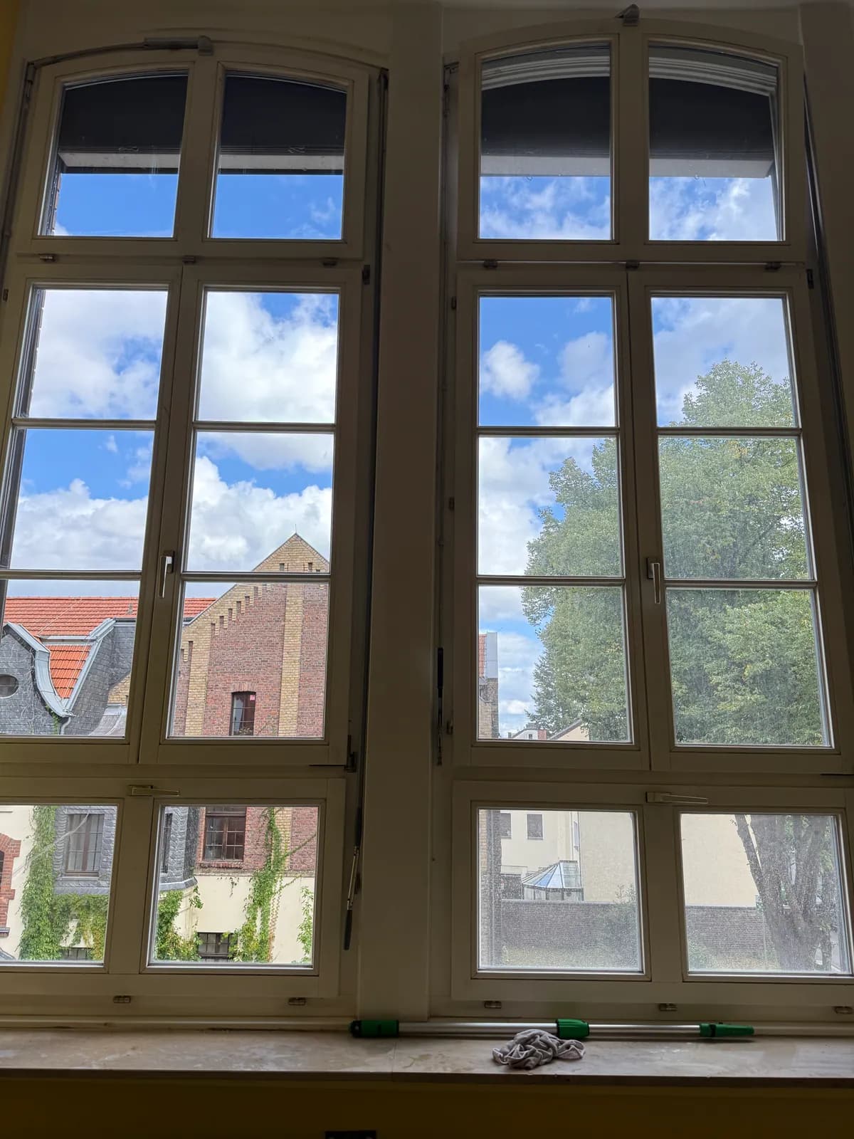 A multi-pane window front in a living room