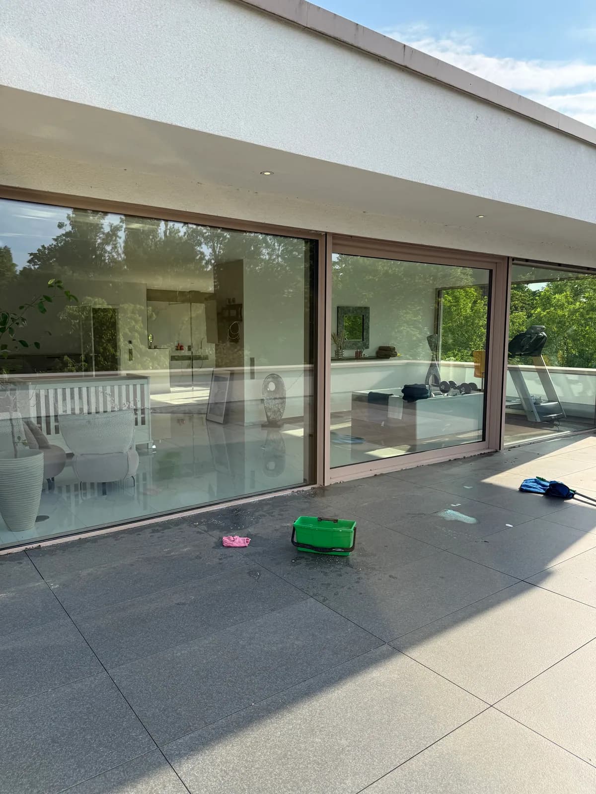 The outside of a large glazed front